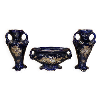 Paire de Vases + Jardinière Art Nouveau Barbotine De Bruyn FIVES LILLE