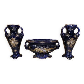 Pair of Vases + Art Nouveau Planter Barbotine De Bruyn FIVES LILLE