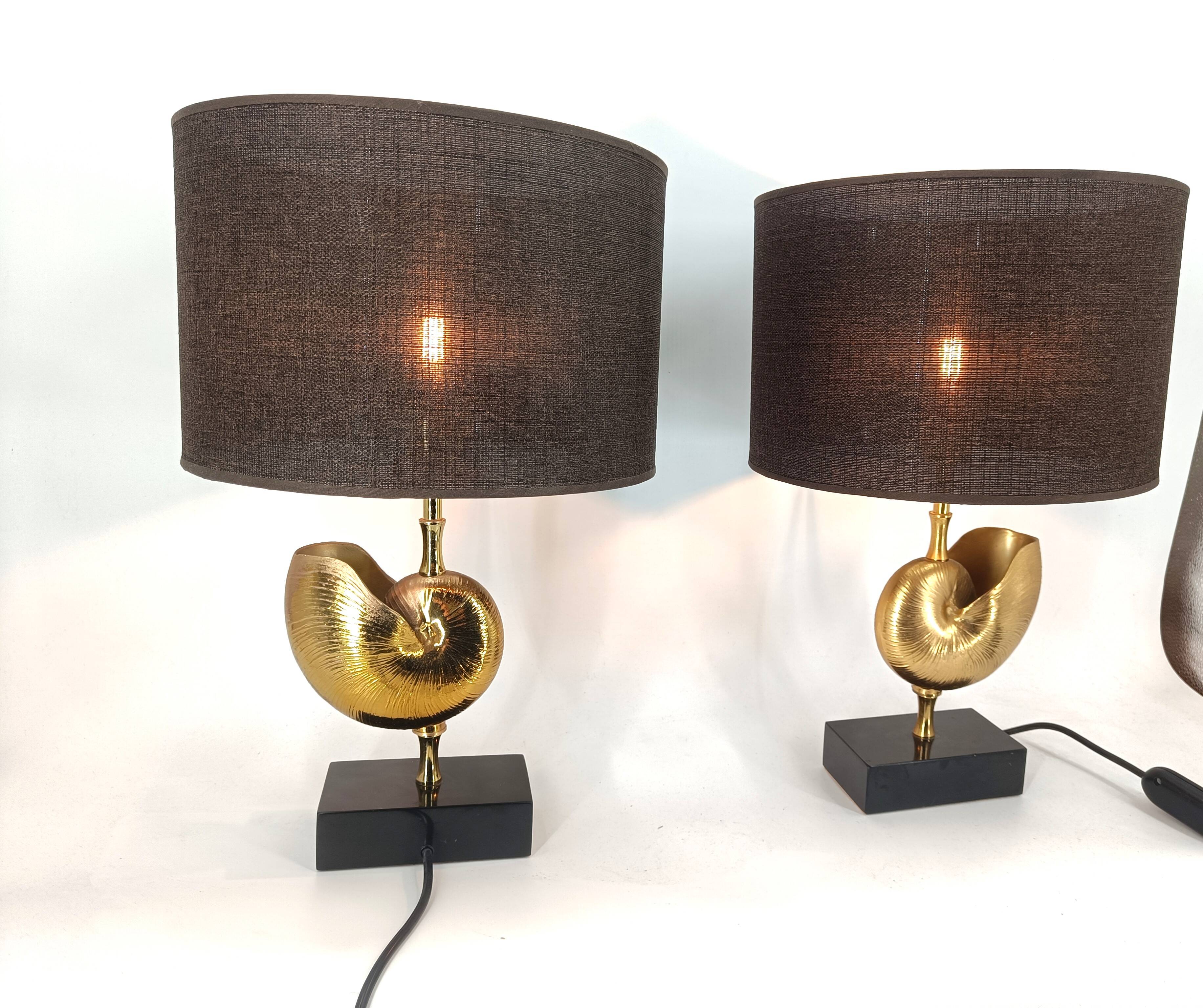 Vintage Brass Nautilus Shell Table Lamps 1970's - France  - set of 2