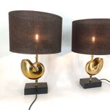 Vintage Brass Nautilus Shell Table Lamps 1970's - France  - set of 2