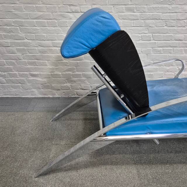 Blue leather lounge chair futuro 3 by massimo iosa ghini for moroso - italy 1980's