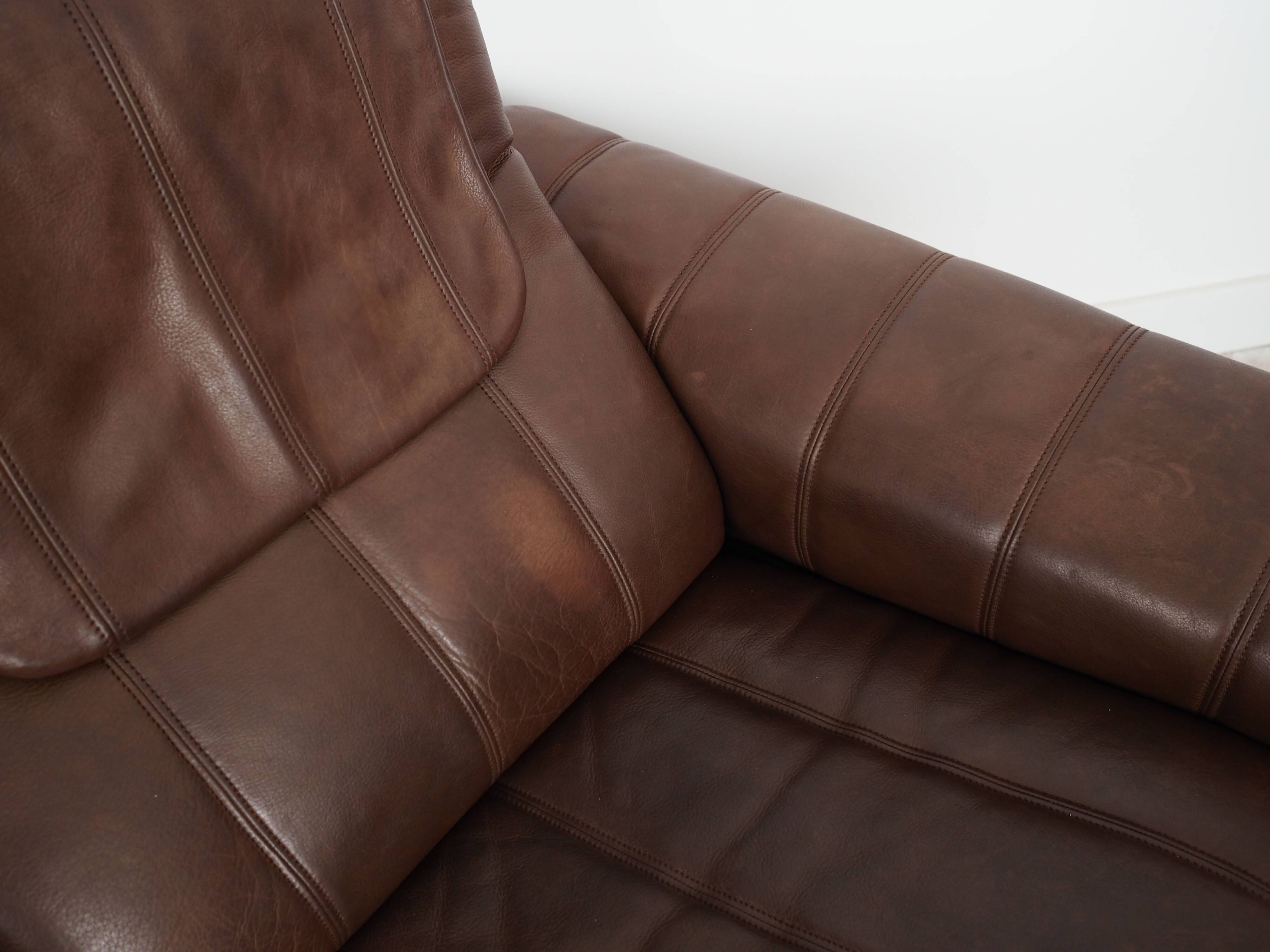 Brown leather sofa, Swiss design, 1970s