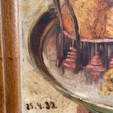 Old painting, still life with teapot and fruit, dated 1932 and signed