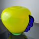 Vase Orecchio en verre de Murano, verre souflé jaune et bleu, Italie, 1970