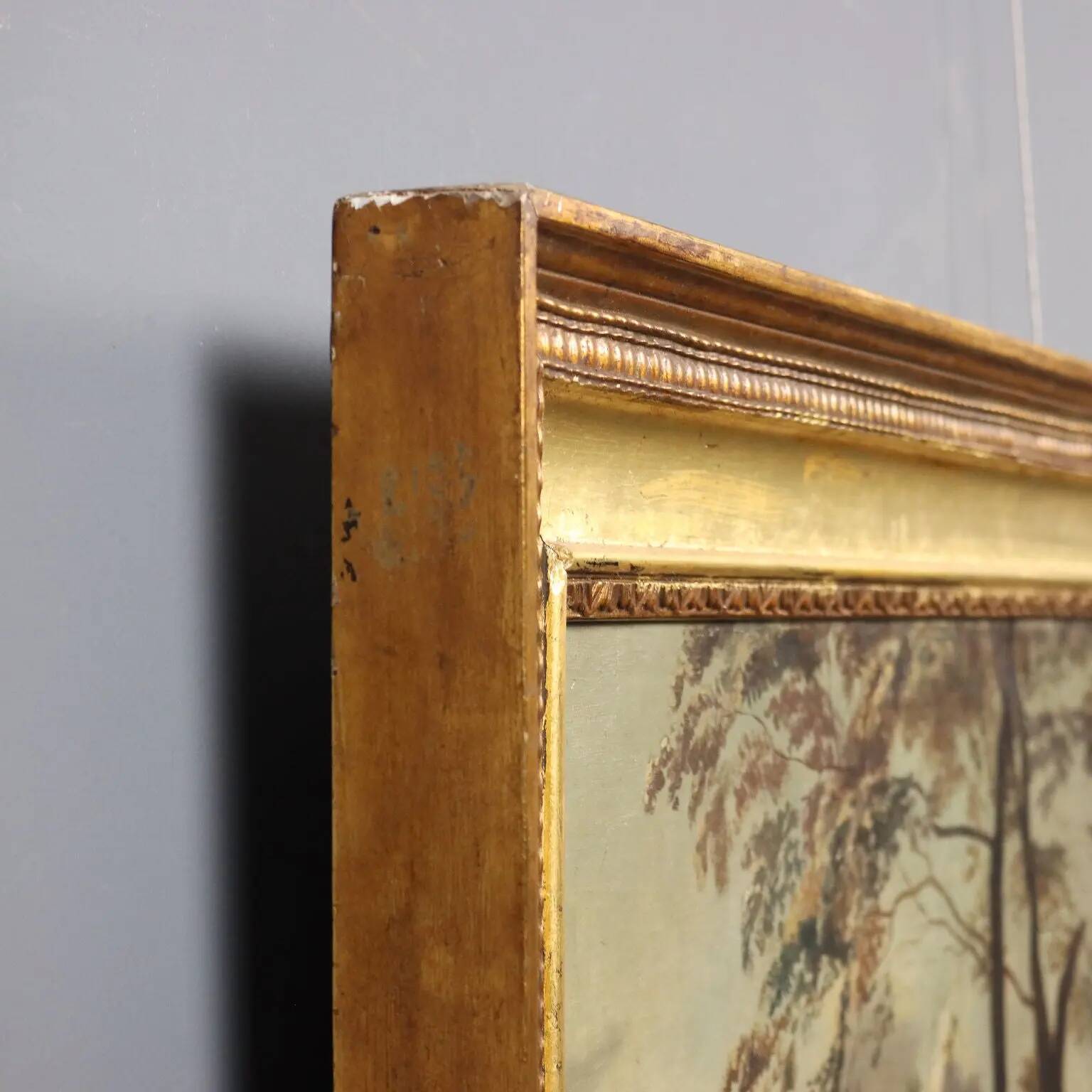 Peinture ancienne scène champêtre, huile sur toile, Europe du Nord '800
