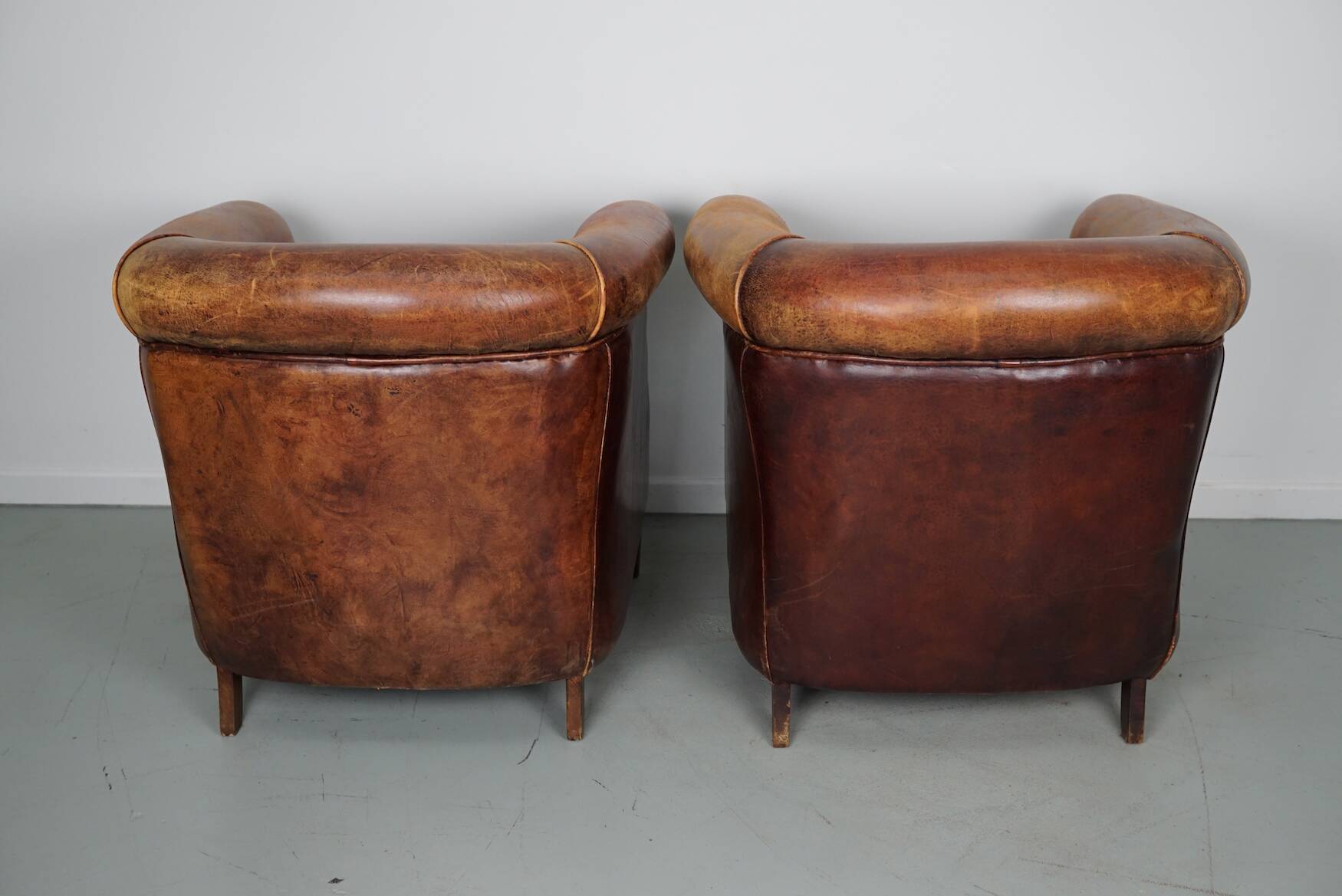 Fauteuil Club Vintage en Cuir Couleur Cognac, Pays-Bas, Set de 2