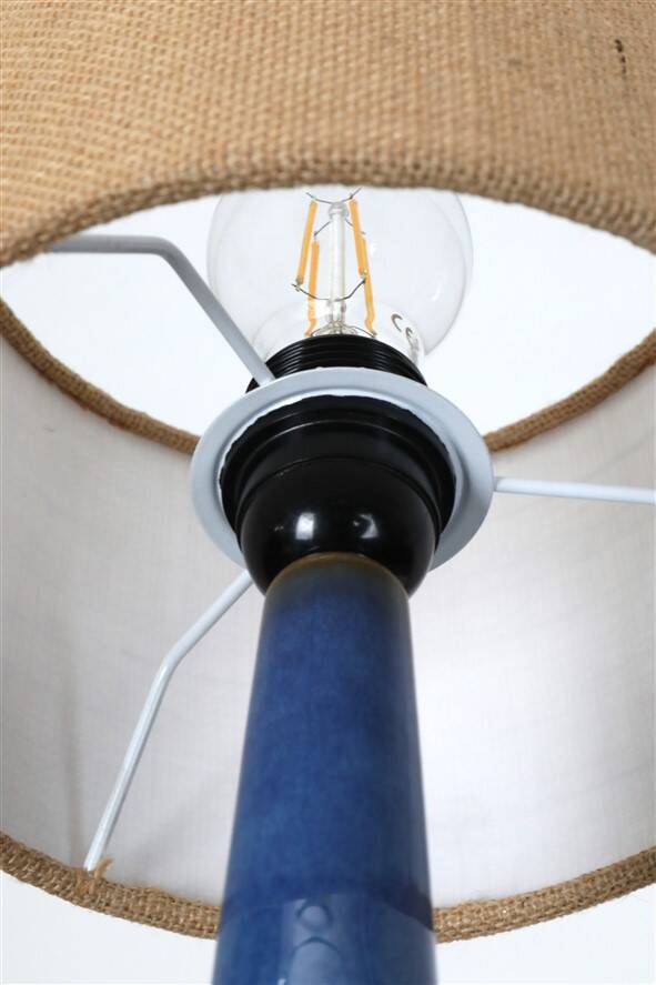 Ceramic table lamp “972” by Søholm with jute shade, mid-century Danish modern design, 1960s/1970s