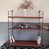 Shelf String black metal structure and 3 teak veneer boards