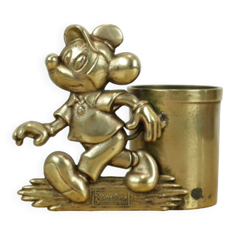 Porte-stylo Mickey Mouse en cuivre rare Objet de collection Disney Gatco Sixites