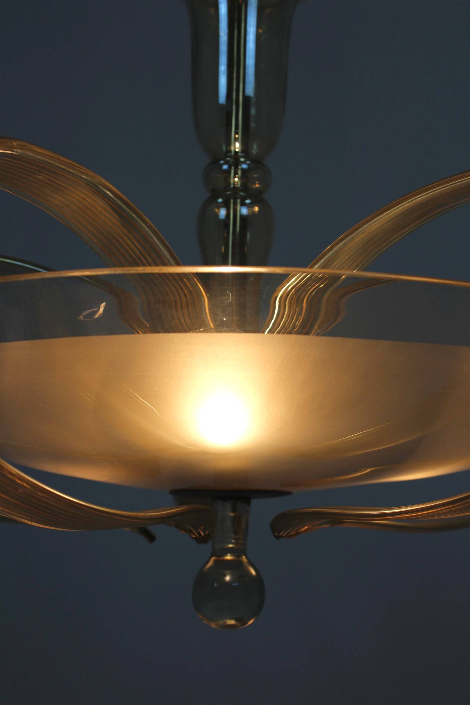 Tall art deco curved glass ceiling light from esc zukov, 1940s