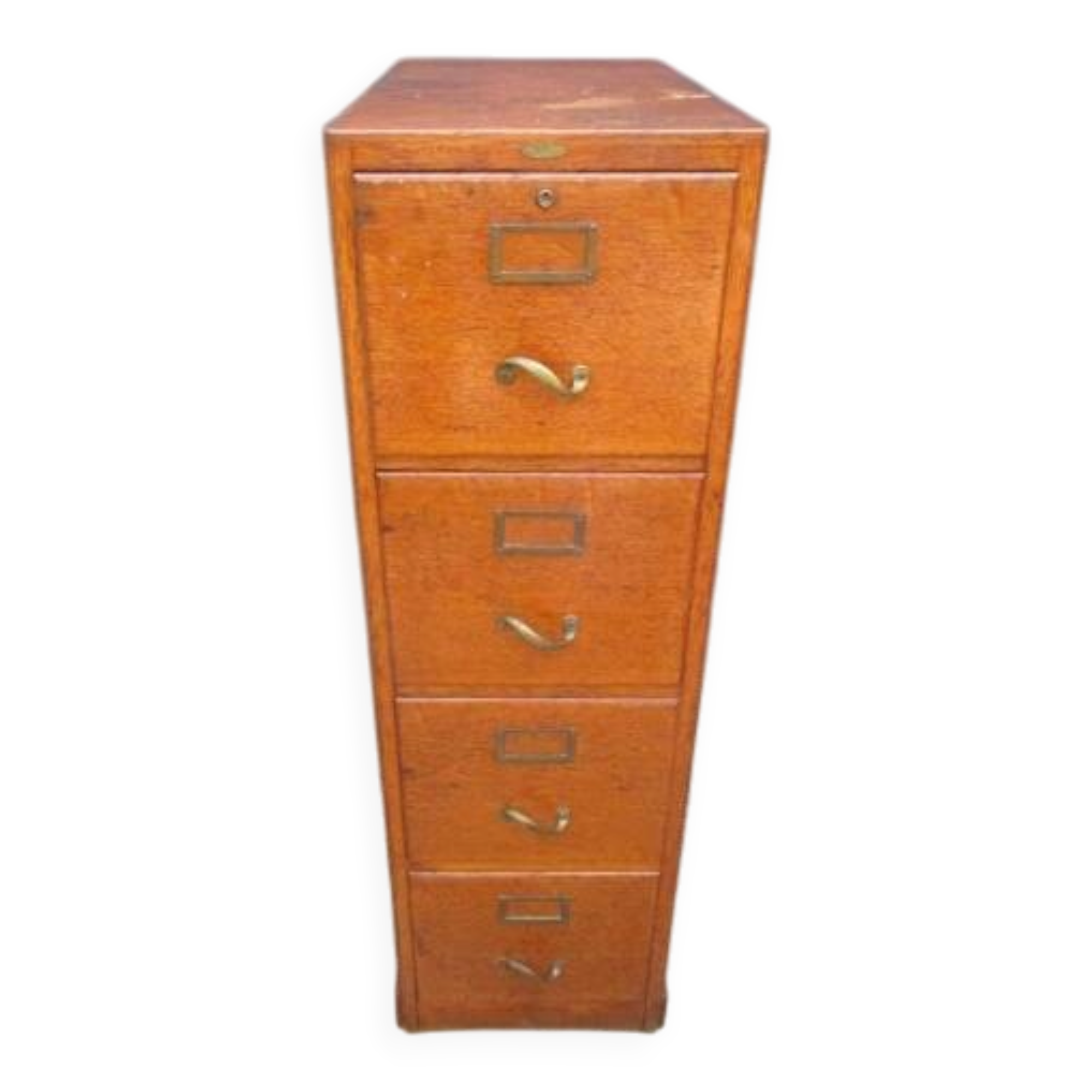 Antique oak filing cabinet with 4 drawers.
