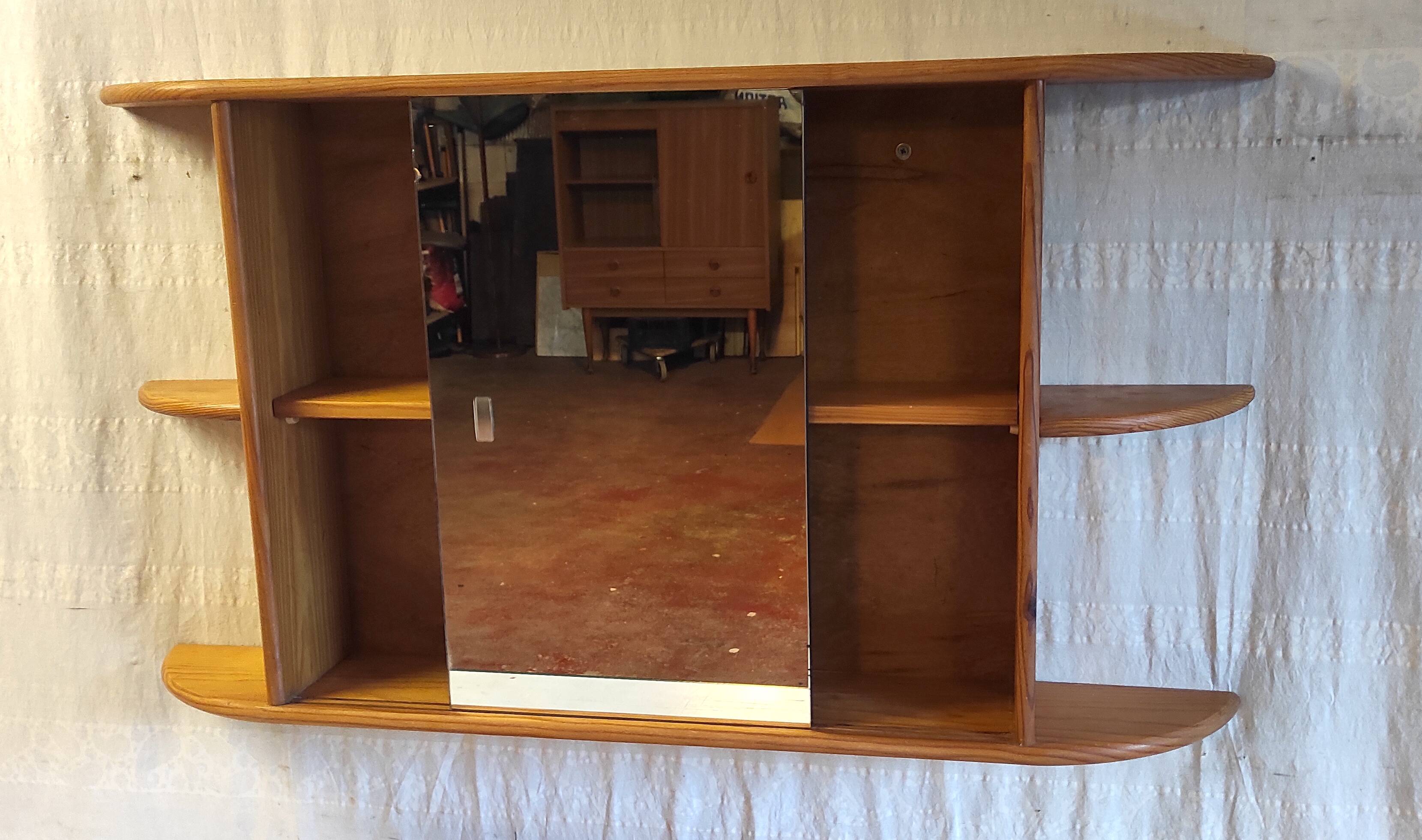 Solid pine bathroom cabinet with shelf - mid 20th century.