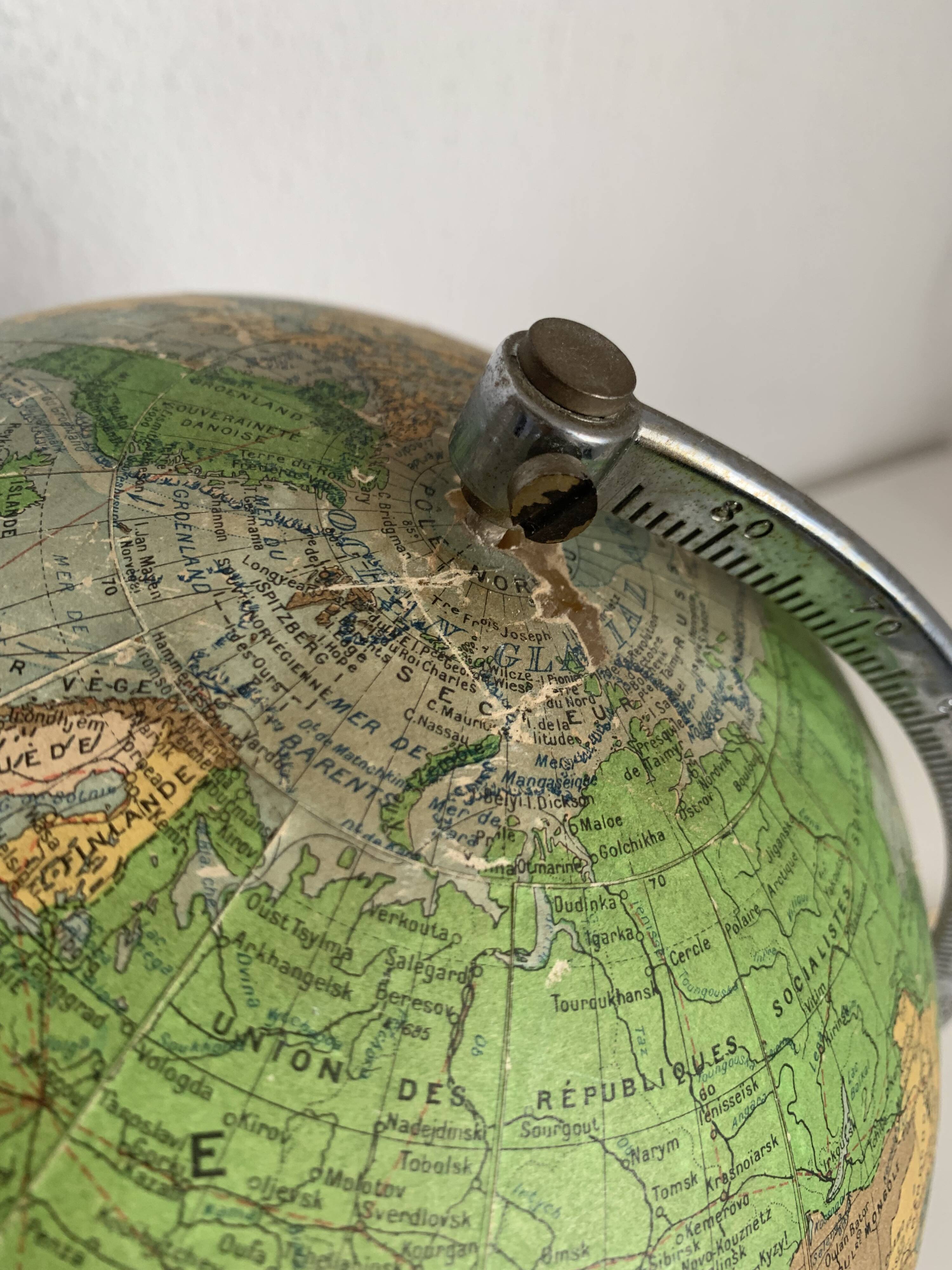 Vintage 1960 terrestrial globe glass Perrina marble world map - 28 cm