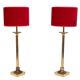 set solid Brass Table lamps Red Velvet shades 1960s France