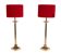 lampes de table en laiton massif avec abat-jours en velours rouge des années 1960 France