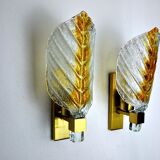 Pair of "leaf" wall lamps by Carl Fagerlund, orange Murano glass, Germany, 1970