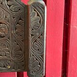 Pakistan Old Swat Valley Carved walnut wood low chair woven leather seat