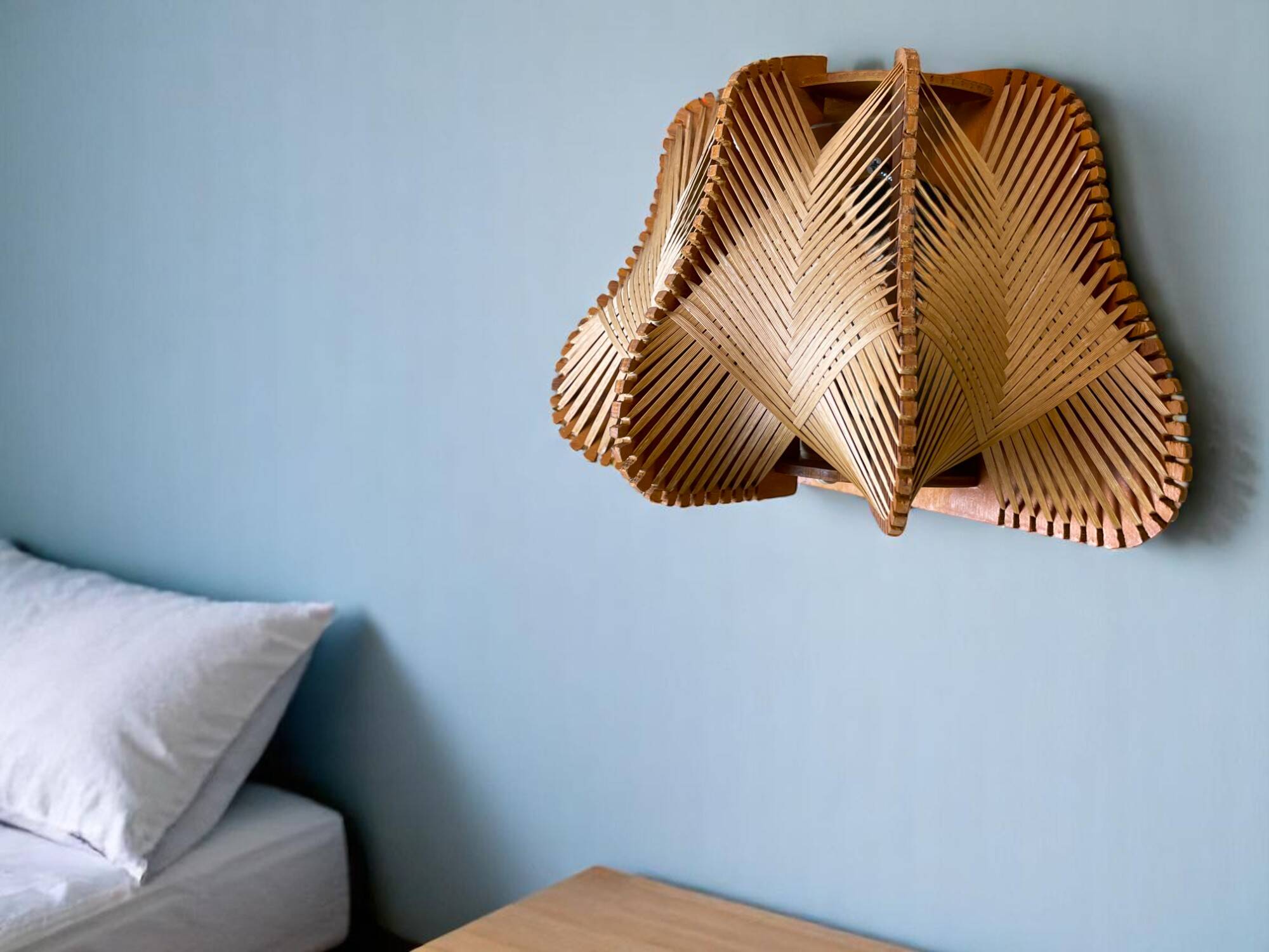 Pair of wooden light wall sconces for bedroom
