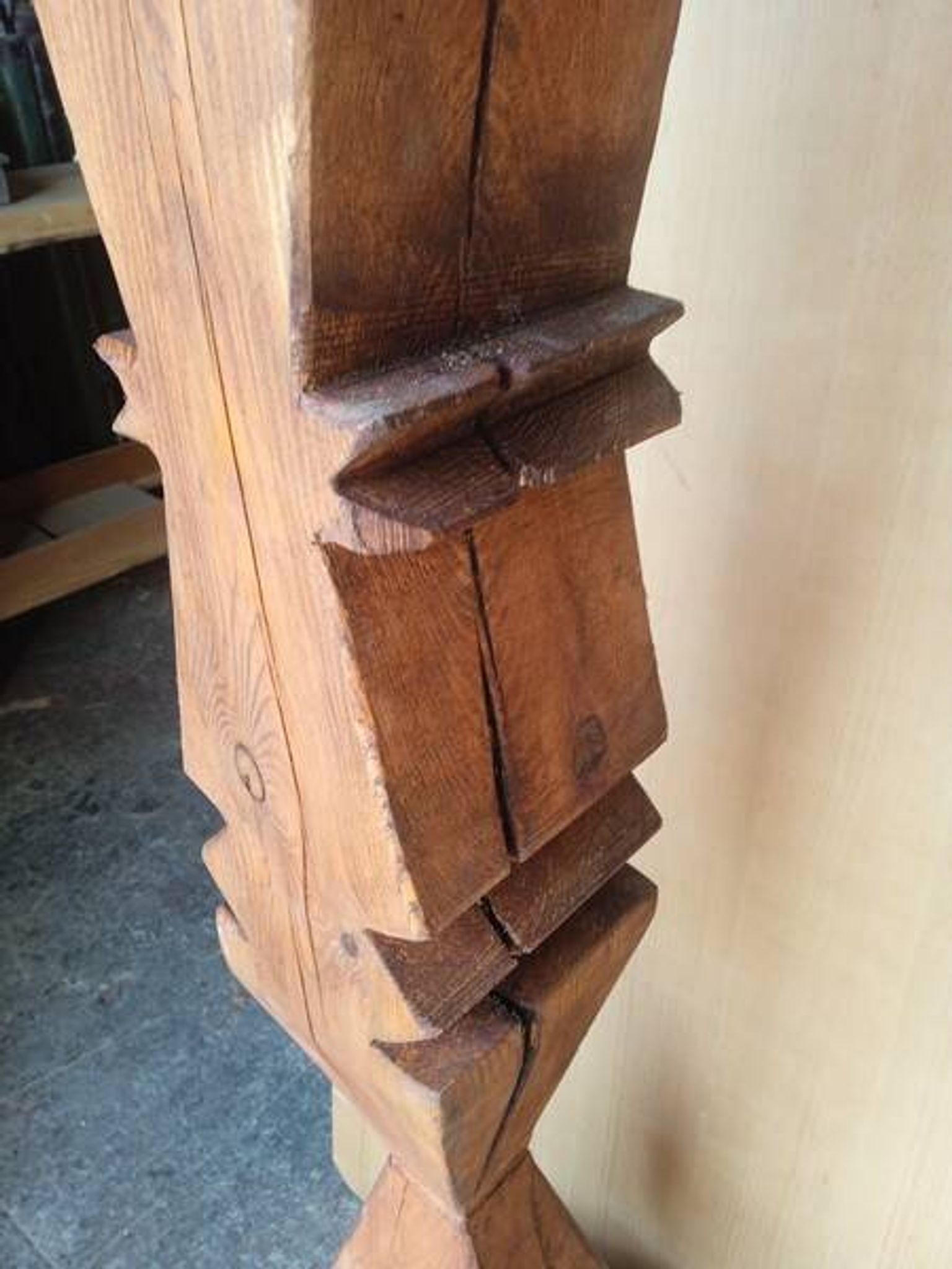 Brutalist ethnic sculpture / Totem, solid wood on base
