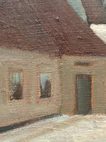 Original Swedish Oil on Canvas “House” by Unknown Artist Vintage & Framed