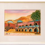 Tableau Orientaliste Lavi Group Israel – Oasis Désert - époque : XXème Siècle