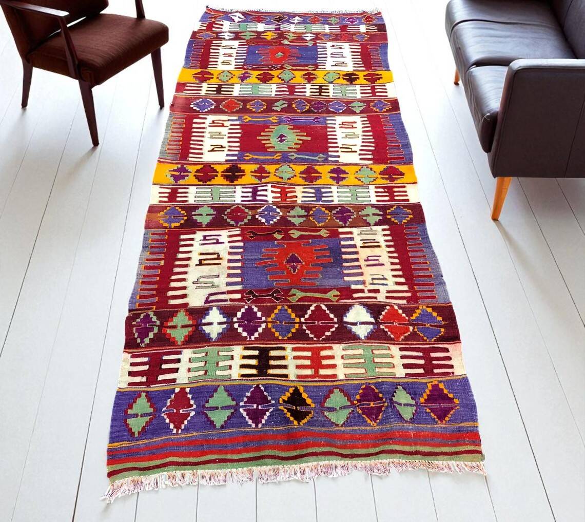 Geometric Handwoven Neutral Kilim Runner
