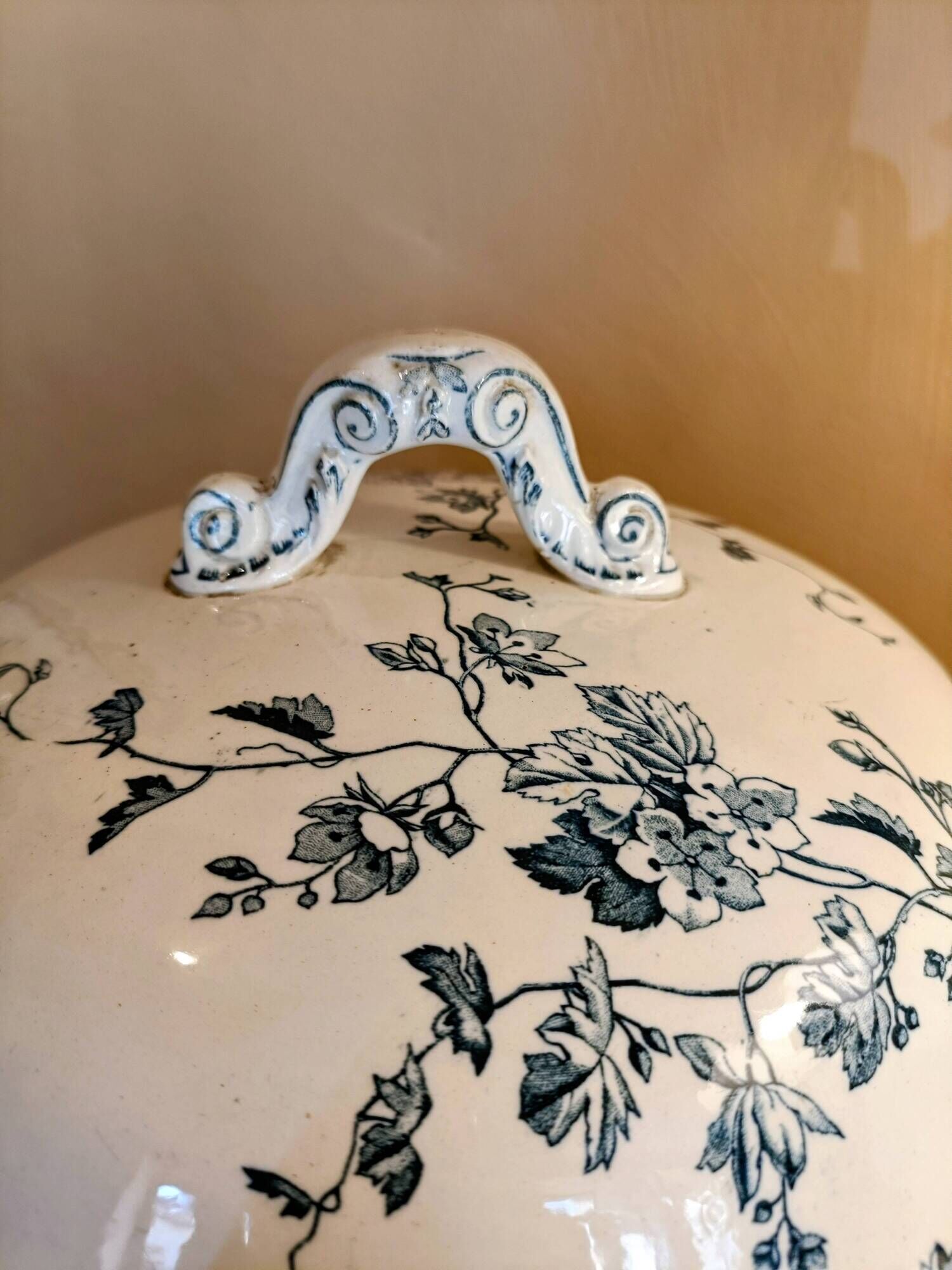 Large soup tureen blue and white ironstone K G Lunéville