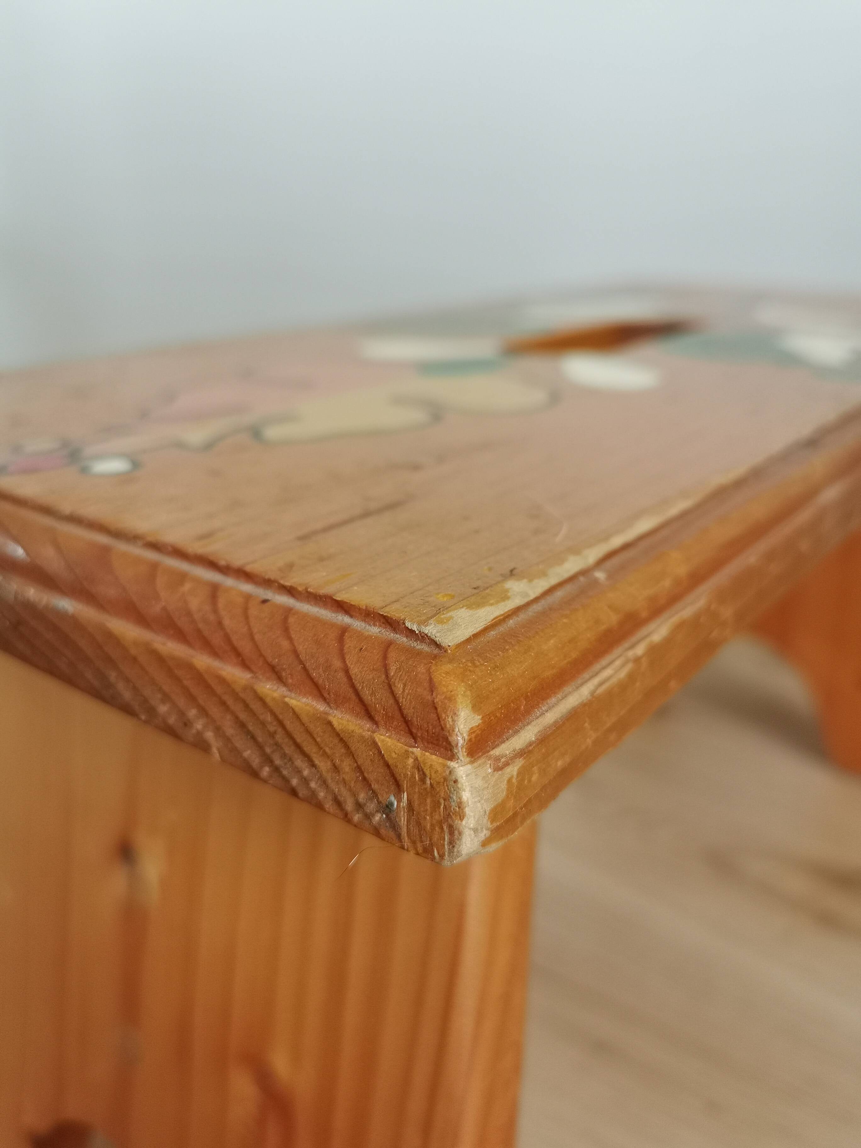 Vintage Hand-Painted Wooden Footstool: Yugoslavian Folk Art Decor