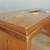 Vintage Hand-Painted Wooden Footstool: Yugoslavian Folk Art Decor