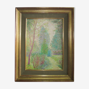 Peinture vintage huile sur toile - paysage de Lou Bertin