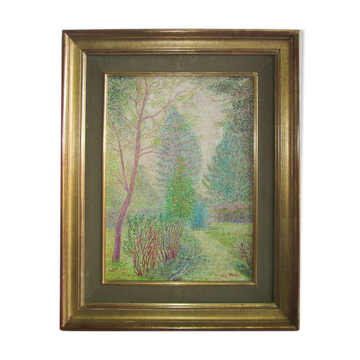 Peinture vintage huile sur toile - paysage de Lou Bertin