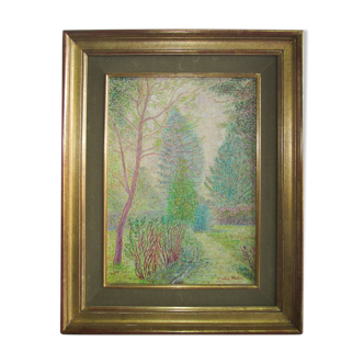 Peinture vintage huile sur toile - paysage de Lou Bertin