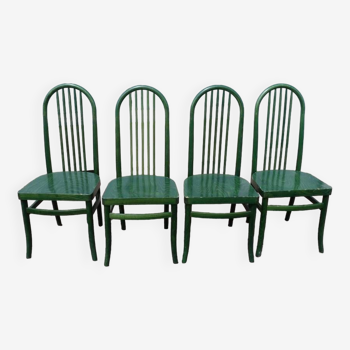 Lot de 4 chaises bistrot vintage Baumann Eden en bois vert
