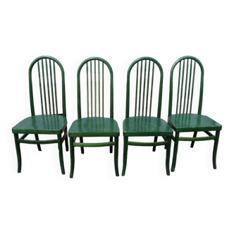 Set of 4 vintage Baumann Eden bistro chairs in green wood