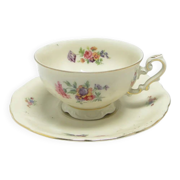 Baroque teacup and saucer, ivory white porcelain, Germany, 1930s.