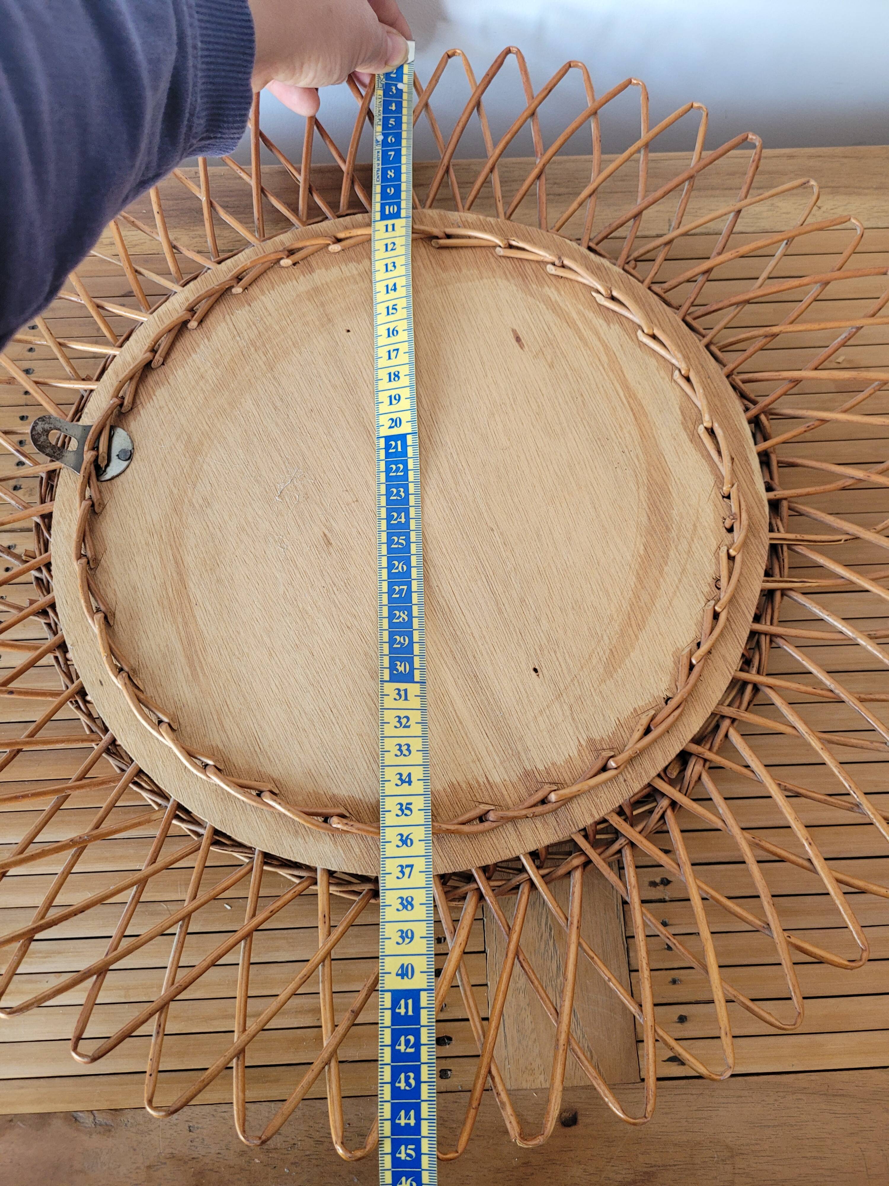 Vintage wicker sun mirror 45x45cm