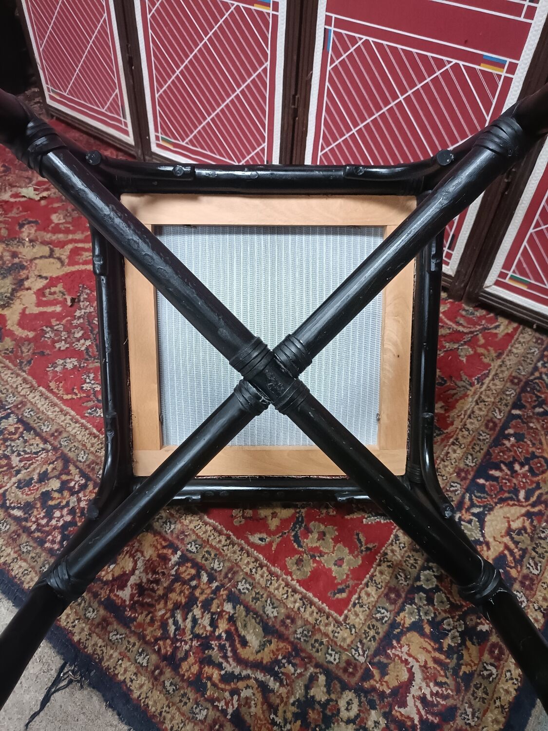 Rattan ottoman stool with woven seat