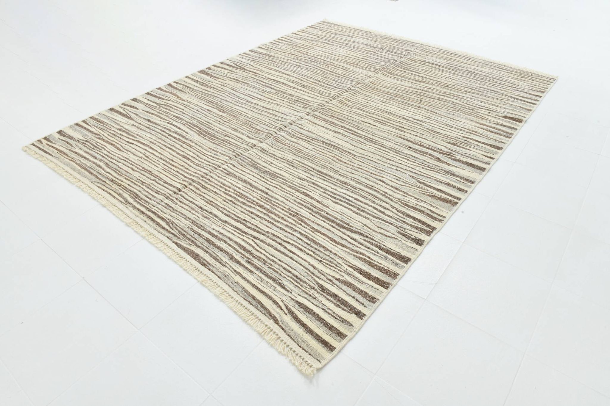 Beige Brown Ethnic Vintage Kilim Rug, 242x311Cm