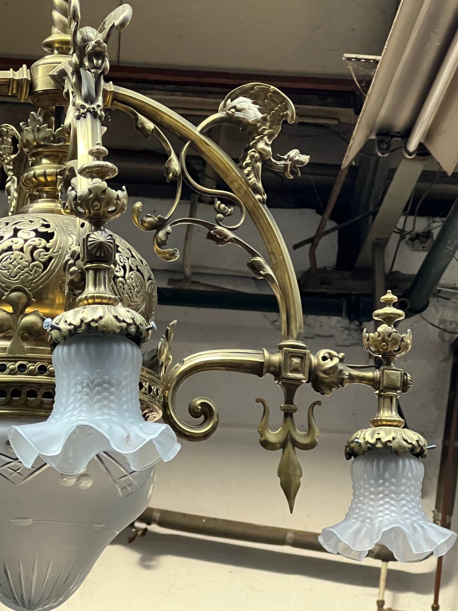 Grand antique chandelier in Gothic style.