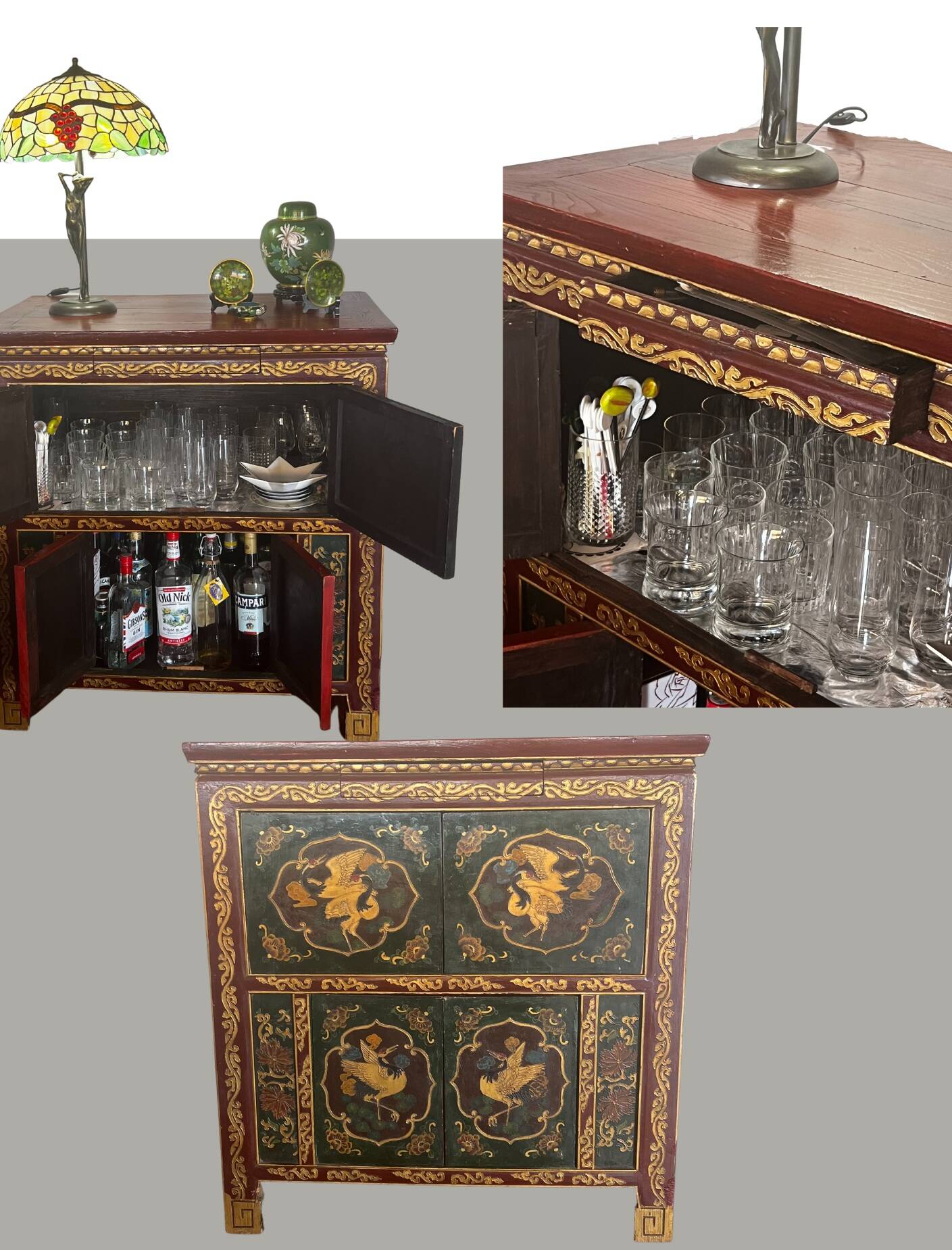 Rare Ancient Tibetan Buffet – Hand-Painted Wood – Floral & Traditional Decor