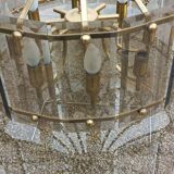 70s designer chandelier with smoked glass plates and gold metal frame