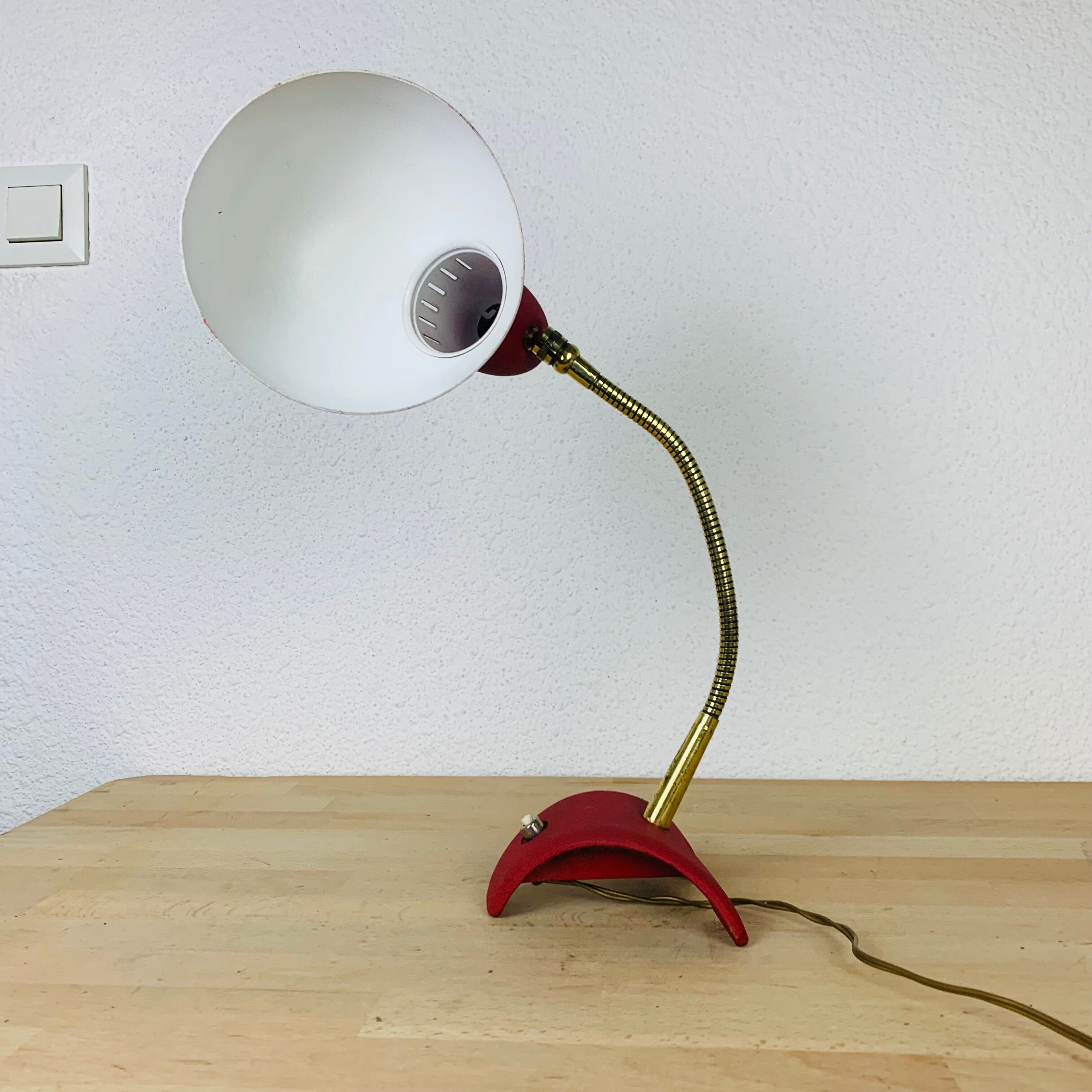 Pair of metal and brass lamps 50s Jean Boris Lacroix