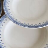 6 vintage Belgian earthenware soup plates with blue marli pattern