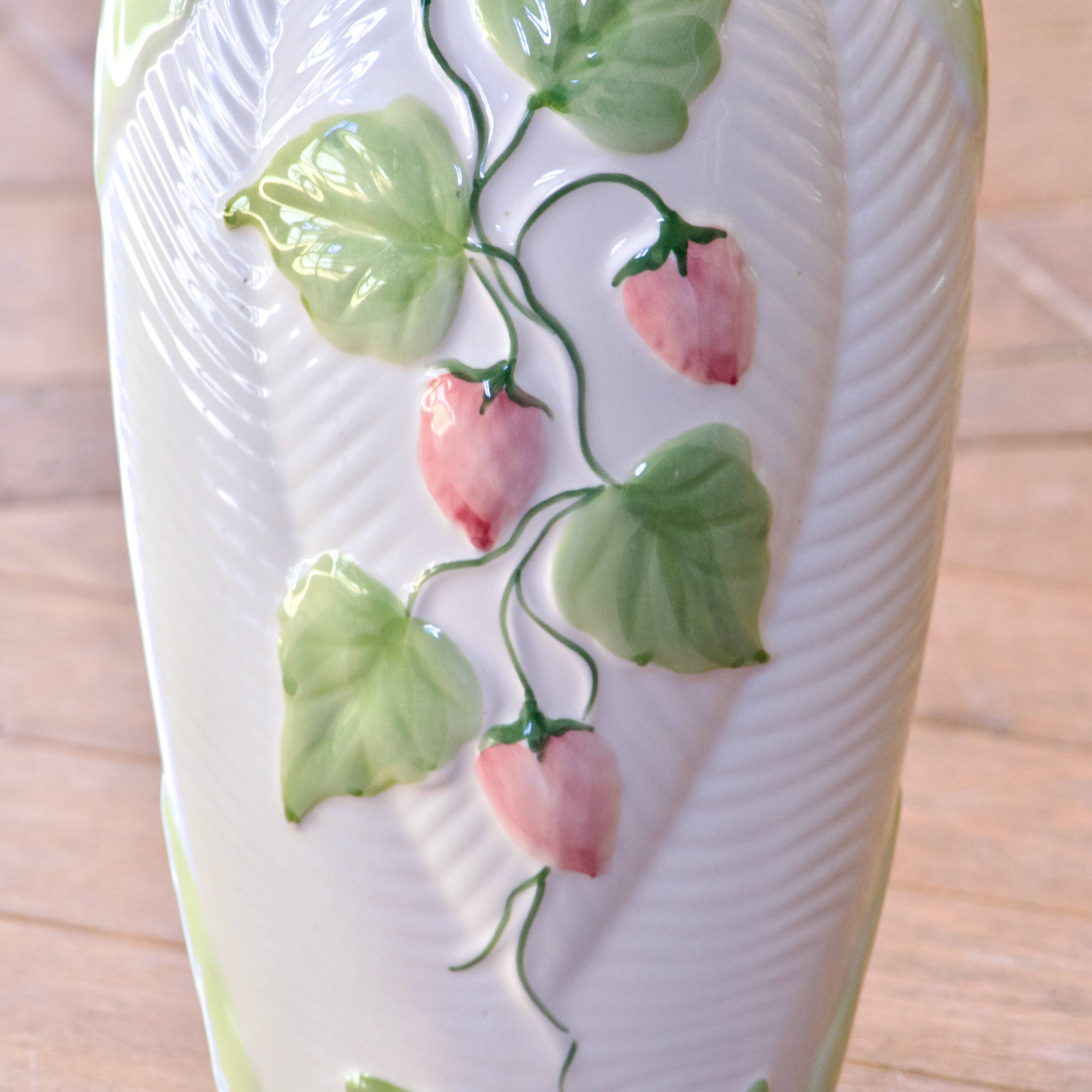 Large vintage strawberry-shaped earthenware vase