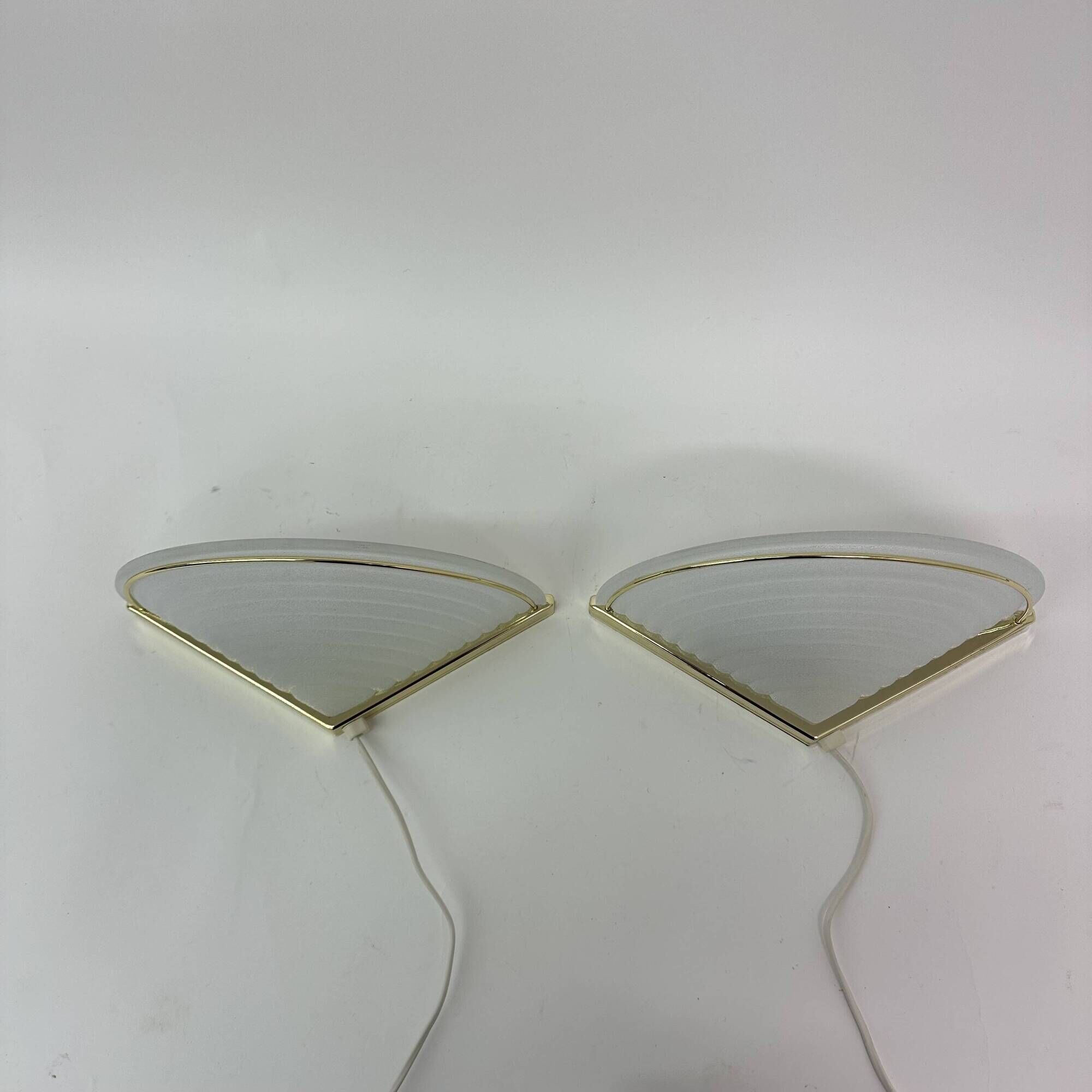 Set of 2 vintage glass wall lamps with golden holder , 1970’s