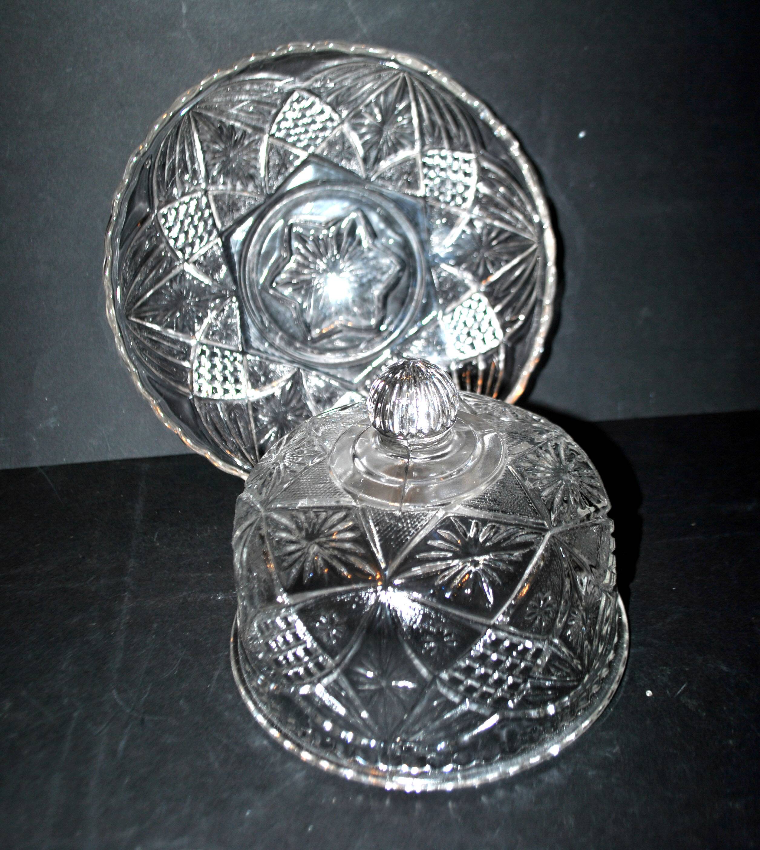 Vintage Portieux Vallerysthal pressed-molded glass cheese bell