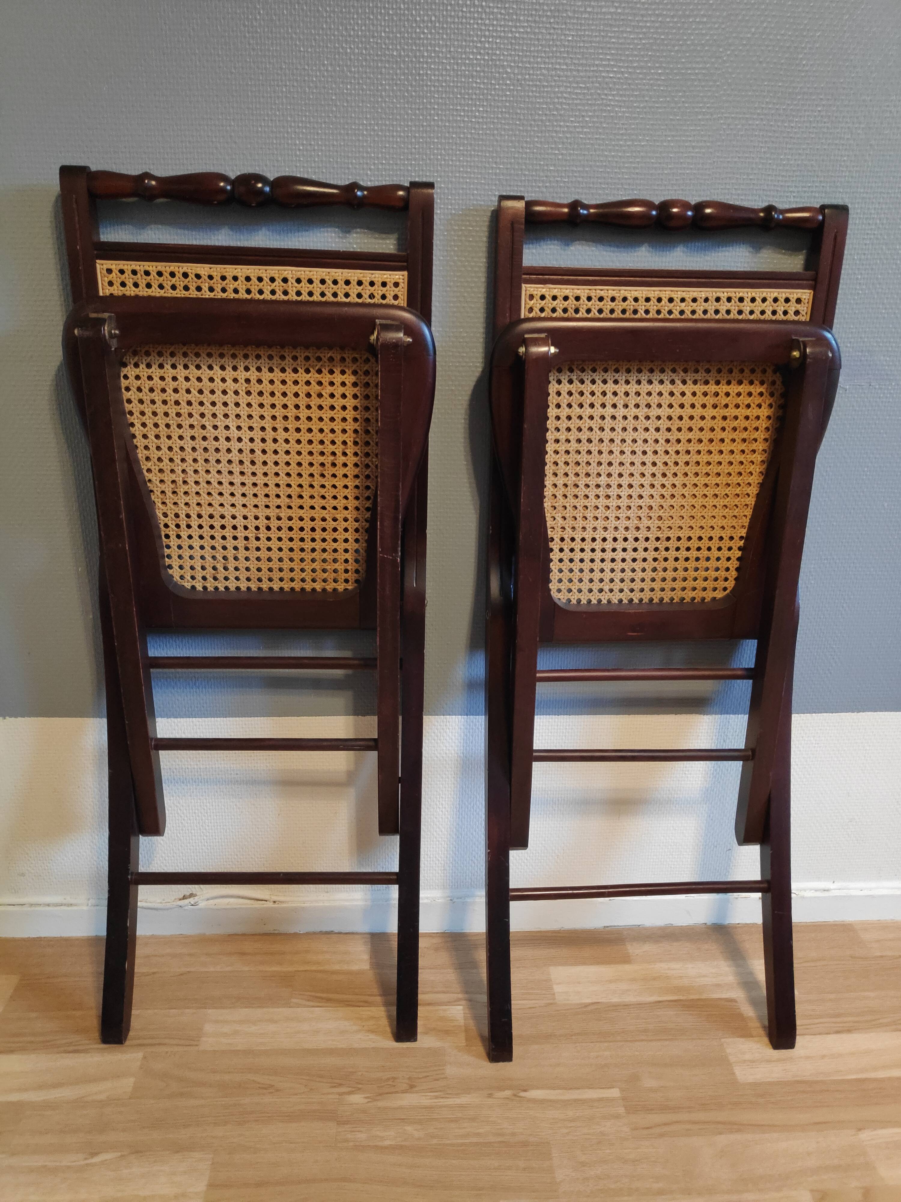 Wooden folding chairs and caning