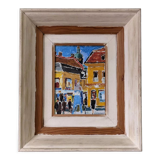 Mid-Century Modern Swedish Oil Painting "Pedestrians", Framed Street Scene