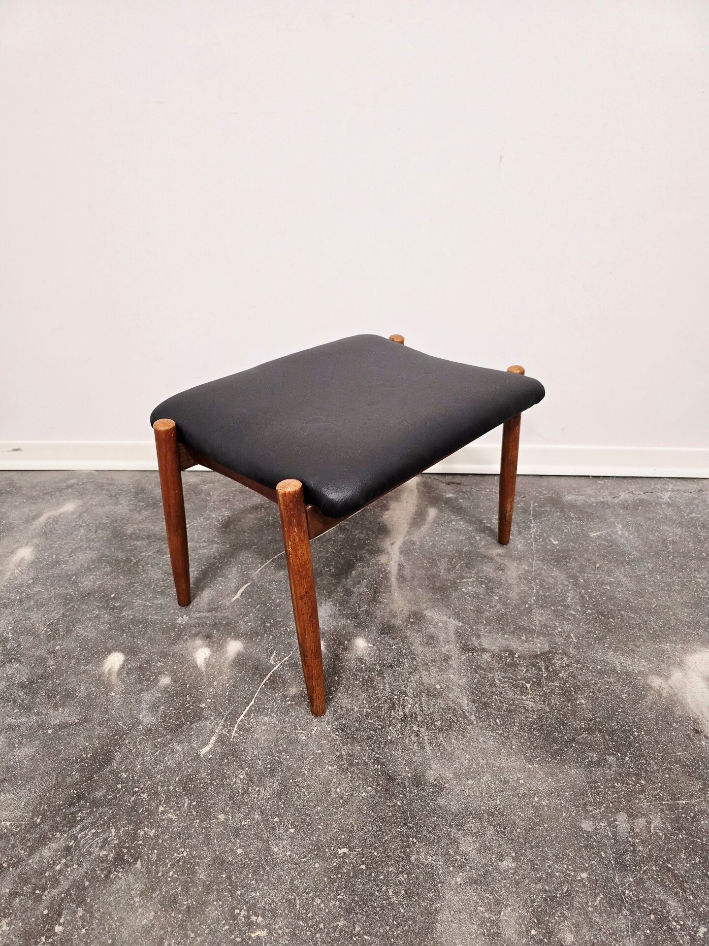 Danish - Style Stool with Faux Leather – 1970s