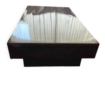 Rectangular coffee table in precious wood (walnut burl) lacquered from the 1970s.